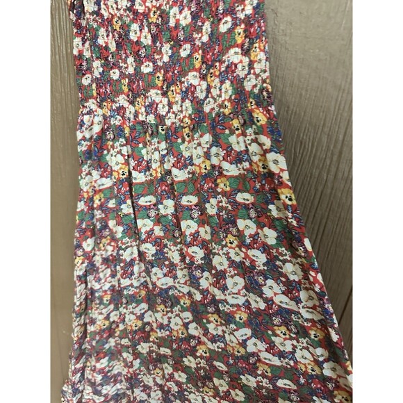 Natural Life Dress Women XS Red Floral Midi Smocked Ruffle Lightweight Summer - Picture 2 of 8